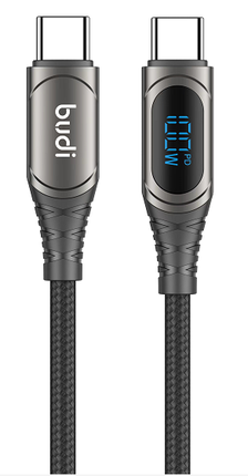 65W USB C TO C 1.5M Long Braided Black Zinc Allow Case Fast Charging Cable With Real Time Display Of Charging Power