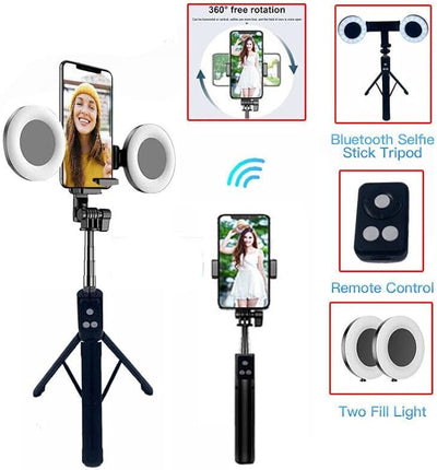 Double Ring Light Selfie Stick: Remote, Tripod & Bright Light!