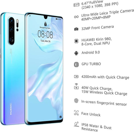 Huawei P30 Pro 128GB, 6.47" OLED, Leica Quad Camera, 8GB RAM, SIM-Free, Breathing Crystal (UK Version)