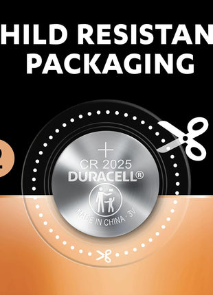 Duracell CR2025 Lithium Coin Battery (2 Pack) | Child Safe