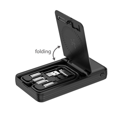 10000MAH PD18W QC22.5W WIRELESS POWER BANK BLACK MULTI FUNCTIONAL BOX WITH (6 IN 1 CABLE) AND PHONE CRADLE