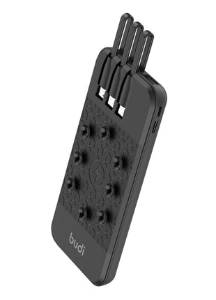 10000MAH 5V 2.4A 5W WIRELESS POCKET POWER BANK BLACK WITH IPHONE/USB C/MICRO USB OUTPUT SLOTS AND CRADLE SUCKER FOR MOBILES