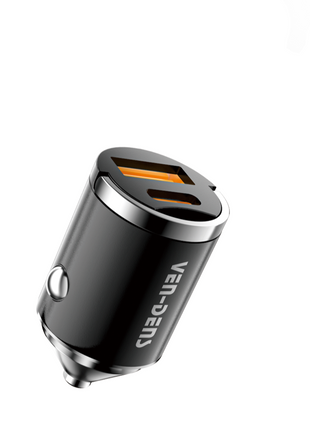 48 W Dual Port USB-C+USB Fast Car Charger Black