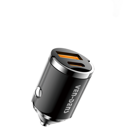 48 W Dual Port USB-C+USB Fast Car Charger Black