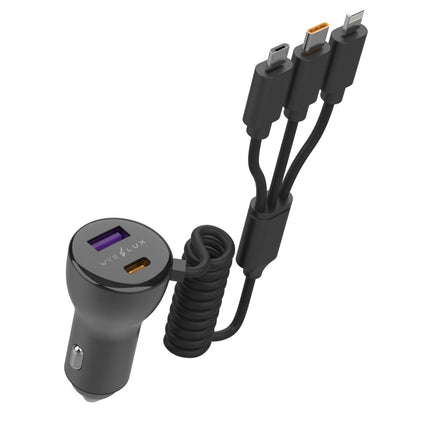 48W 3-in-1 Dual Port Car Charger with Multi-Cable System