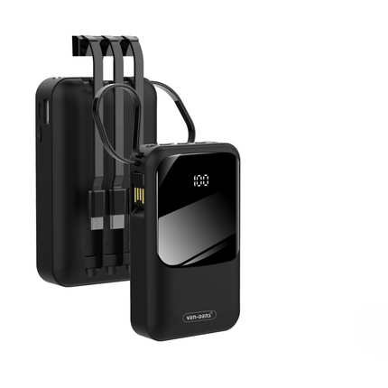 10000mAh Power Bank (3A Output, 3-in-1 Cables) Black: Charge All Devices