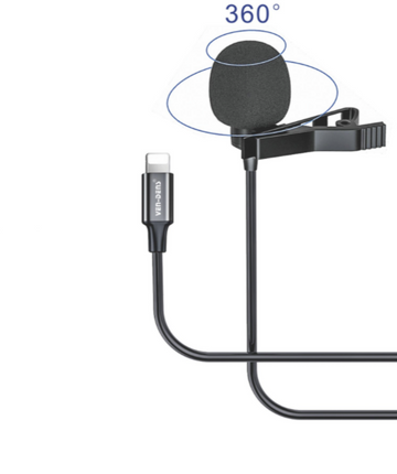 Clip-on Lavalier Microphone with Secondary Mic & Monitoring Input for Smartphones & Tablets