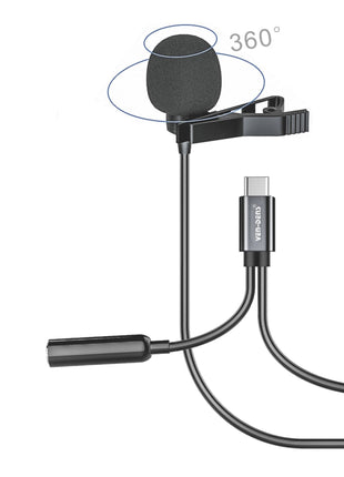 Clip-on Lavalier Microphone with Secondary Mic & Monitoring Input for Smartphones & Tablets