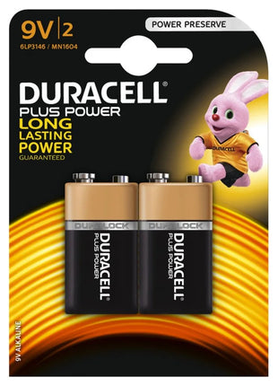 Duracell Plus Power Alkaline 9V Battery (Pack of 2)