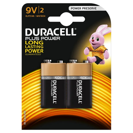 Duracell Plus Power Alkaline 9V Battery (Pack of 2)