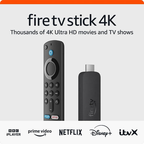 Amazon Fire TV Stick 4K streaming device, thousands of 4K Ultra HD movies and TV episodes, supports Wi-Fi 6, watch free & live TV