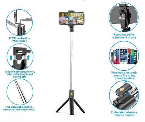 3-Way Control Selfie Stick: Remote, Button & Bluetooth