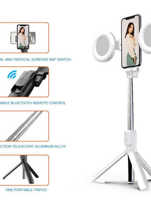 Double Ring Light Selfie Stick: Remote, Tripod & Bright Light!