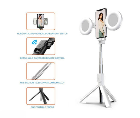 Double Ring Light Selfie Stick: Remote, Tripod & Bright Light!