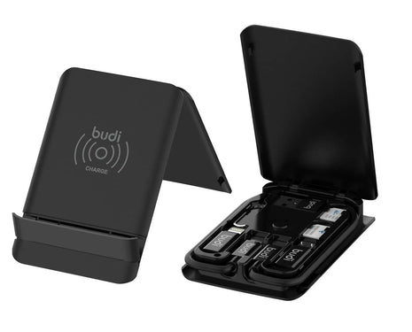 Wireless Charger(15W) Multi Functional Box with Phone Cable Adapters Black Budi