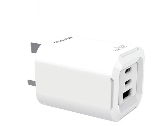 65W GaN Charger USB & Type-C 3 in 1 Multi Port Charger Folding Plug white