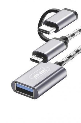 2 In 1 USB C + Micro to USB Connecter OTG Adaptor - Silver