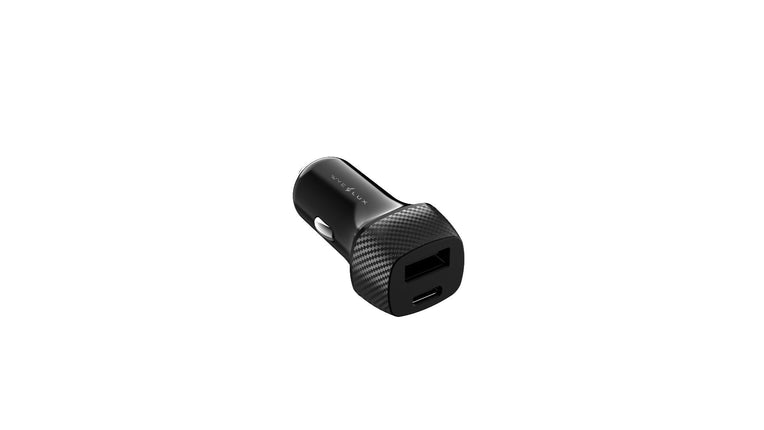 30W Carbon Fiber In-Car Charger with USB-A and USB-C